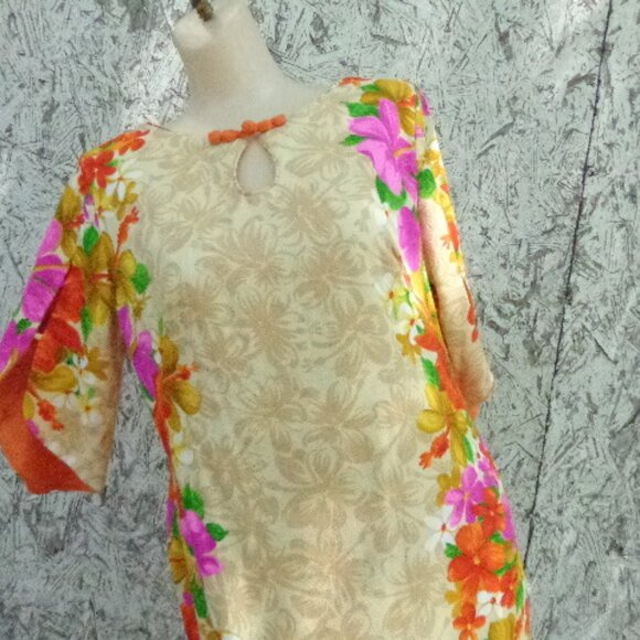 NOS Vintage Hawaiian Maxi Dress 1960s 70s Sz 14 US Made Deadstock 1 Flaw UNWORN - Picture 1 of 15